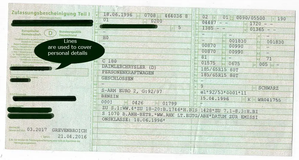 german vehicle document SCHEIN