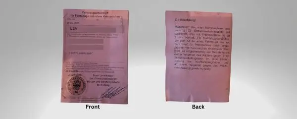 Red License Plate Booklet Fahrzeugscheinheft