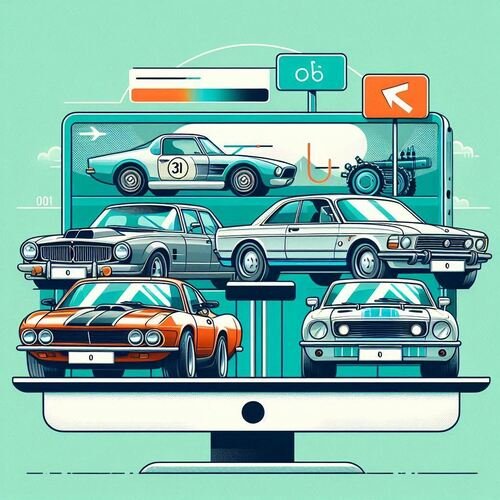 AI image depicting online and auction classic car platforms